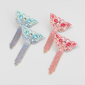 Fashion Diamond Series Alloy Inlaid Diamond Water Drill Butterfly Tassel Earrings - Trendy European and American Earrings