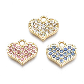 Alloy Charms, with Rhinestone, Cadmium Free & Nickel Free & Lead Free, Heart