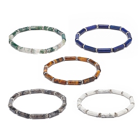 5Pcs 5 Style Natural Mixed Gemstone Column Beaded Stretch Bracelets Set for Women