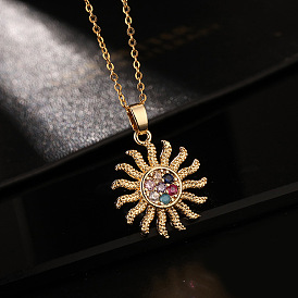 18K Gold Plated Colorful Zircon Sunflower Pendant Necklace - Unique and Stylish Design
