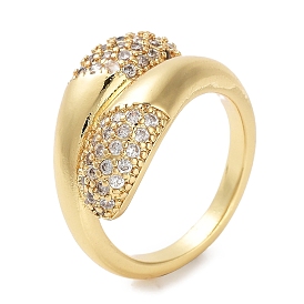 Rack Plating Brass Pave Clear Cubic Zirconia Open Cuff Rings, Cadmium Free & Lead Free, Long-Lasting Plated