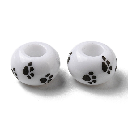 Perles acryliques opaques imprimés, Perles avec un grand trou   , ronde