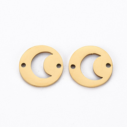 201 Stainless Steel Links Connectors, Cut, Flat Round with Moon