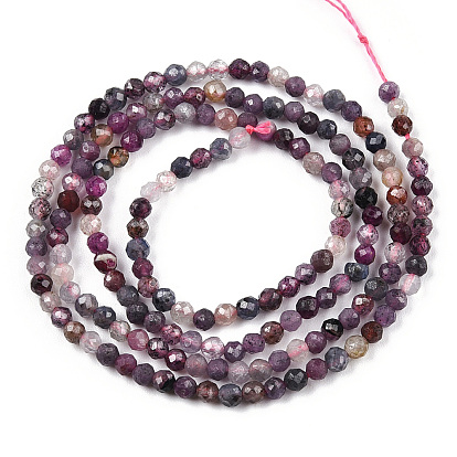 Natural Red Corundum/Ruby and Sapphire Beads Strands, Faceted, Round