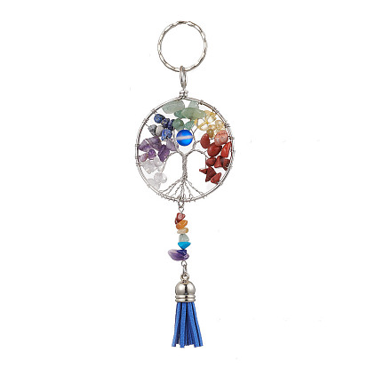 Брелок из сплава с драгоценными камнями в стиле чакры «Дерево жизни», брелок из искусственной замши с кисточкой и железным кольцом
