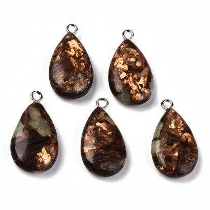 Assembled Synthetic Bronzite and Aqua Terra Jasper Pendants, with Iron Loop, Teardrop