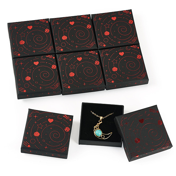 Hot Stamping Planet Cardboard Jewelry Packaging Boxes, for Jewelry, Small Watches, Rectangle Square