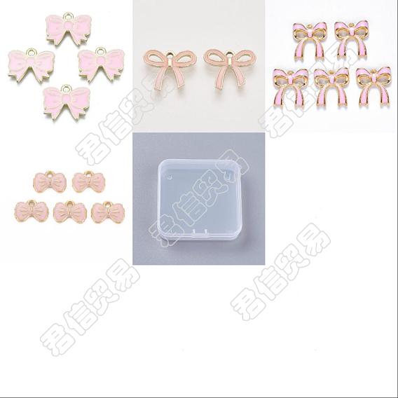 40Pcs 4 Style Light Gold Alloy Enamel Pendants, Bowknot