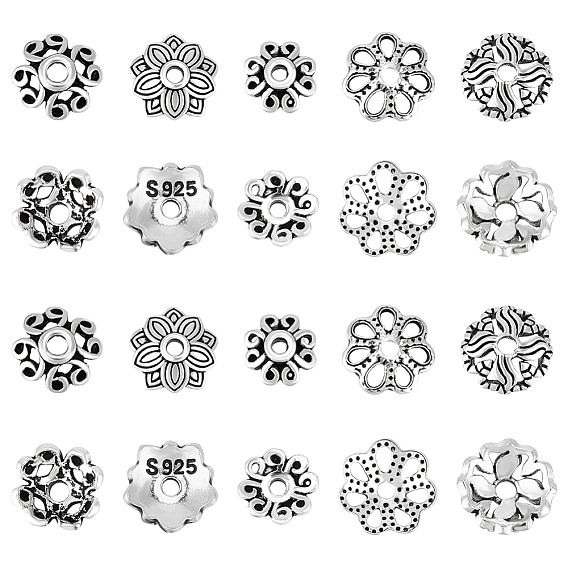 20 шт. 5 стиль ретро 925 колпачки для бусин из стерлингового серебра, цветок