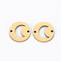 201 Stainless Steel Links Connectors, Cut, Flat Round with Moon