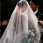 Long Mesh Tulle Plastic Pearl Beaded Bridal Veils, for Women Wedding Party Decorations