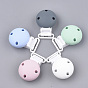 Food Grade Eco-Friendly Silicone Baby Pacifier Holder Clips, with PP Plastic, Half Round, Stainless Steel Color