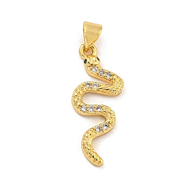 Snake Rack Plating Brass Micro Pave Cubic Zirconia Pendants, Cadmium Free & Lead Free, Long-Lasting Plated