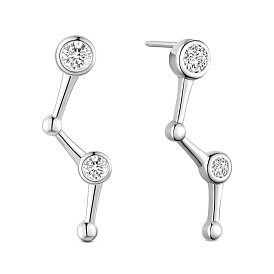 925 Sterling Silver Ear Studs, with Micro Pave AAA Cubic Zirconia Pendant, Folding Line