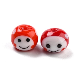 Handmade Lampwork Beads, Rondelle with Smile