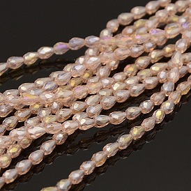 Electroplate Crystal Glass Teardrop Beads Strands, Faceted, AB Color Plated, 5x3mm, Hole: 1mm, about 100pcs/strand, 17.7 inch