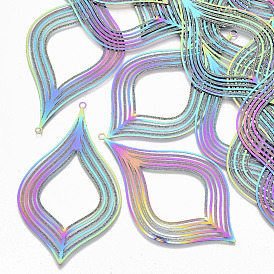 Ion Plating(IP) 304 Stainless Steel Filigree Big Pendants, Etched Metal Embellishments, Teardrop