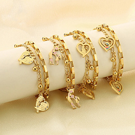 День матери 304 Браслеты из нержавеющей стали с цепочками Фигаро и коробчатой цепочкой, двухслойные, браслеты с подвесками для женщин, золотые