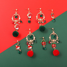 Colorful Fun Santa Claus Winter Pom-pom Earrings for Christmas Festivities