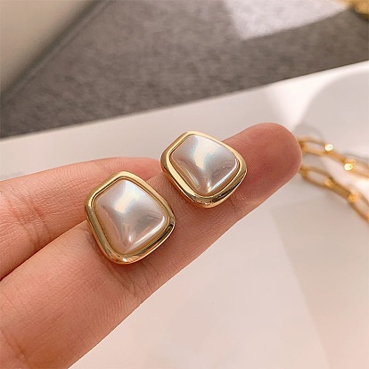 Boucles d'oreilles à tige en alliage et perles en plastique pour femmes, trapèze, avec des épingles de laiton
