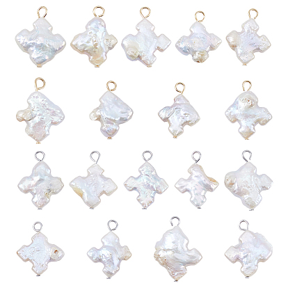 18шт 2 цвета натуральный барочный жемчуг кеши жемчужные подвески, подвески-дротики с 304 петлями из нержавеющей стали, цветочный белый