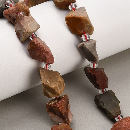 Natural Ocean Jasper Beads Strands, Raw Rough, Nuggets, with Seed Beads