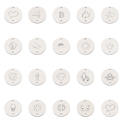304 Stainless Steel Links Connectors, Laser Cut, Flat Round with Heart