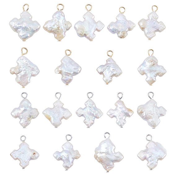 18шт 2 цвета натуральный барочный жемчуг кеши жемчужные подвески, подвески-дротики с 304 петлями из нержавеющей стали, цветочный белый