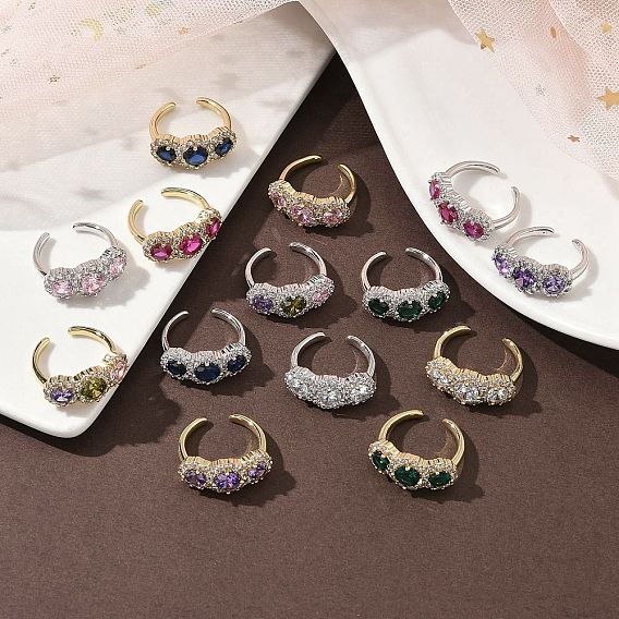 Латунные микро проложить манжеты кольца кубического циркония, круглые, долговечный, стойки покрытие, без свинца и без кадмия, настоящий 18k позолоченный/платиновый