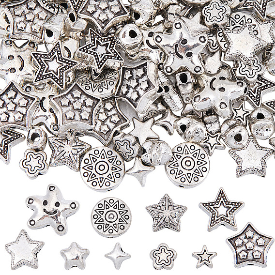 100 Stück 10 Stile tibetischen Stil Legierungsperlen, cadmiumfrei und bleifrei, Stern