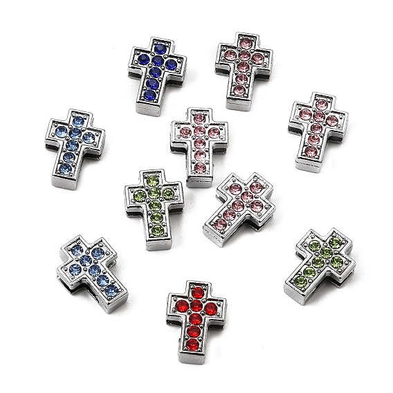 Alliage avec breloques coulissantes en strass, croix, platine