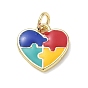 Latón con dijes de esmalte, dijes de corazón de rompecabezas, dorado