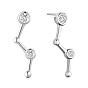 925 Sterling Silver Ear Studs, with Micro Pave AAA Cubic Zirconia Pendant, Folding Line