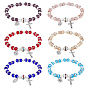 6шт. 6 цвета стеклянные и акриловые искусственные жемчужные бусины набор тянущихся браслетов, браслеты с подвесками из сплава в форме креста и овала