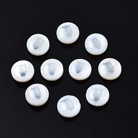 Natural Freshwater Shell Beads, with Brass Metal Embellishments, Flat Round with Owl