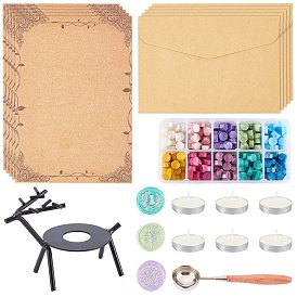 CRASPIRE DIY Scrapbook Making Kits, Including Sealing Wax Particles, Iron Wax Furnace & Wax Sticks Melting Spoon, Candle, Paper Envelopes & Letter Stationery