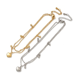 304 тросовые цепи из нержавеющей стали с многожильным ножным браслетом, сердце и 201 двойной браслет из нержавеющей стали в форме капли для женщин