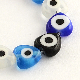 Heart Handmade Evil Eye Lampwork Beads Strands, 8x8x3mm, Hole: 1mm, about 48pcs/strand, 13.7 inch