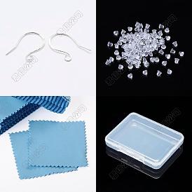 10 Pairs 925 Sterling Silver Earring Hooks, Ear Wire with Loops, with 50Pcs Plastic Ear Nuts & 925 Stamp