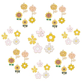 40Pcs 10 Styles Light Gold Plated Alloy Enamel Pendants, Flower