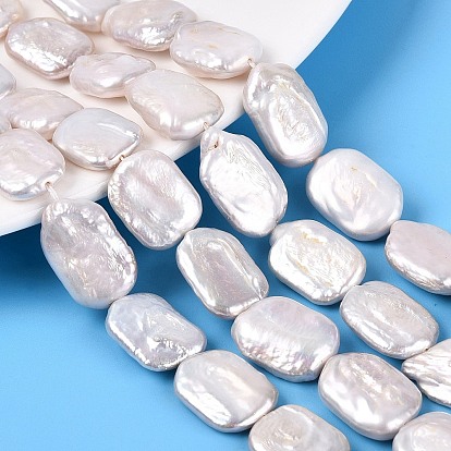 Natural Baroque Pearl Keshi Pearl Beads Strands, Cultured Freshwater Pearl, Rectangle
