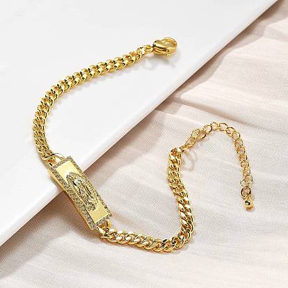 Браслеты-цепочки из латуни с кубинскими звеньями, латунный микропаве прозрачный кубический цирконий прямоугольник со звеньями Saint Jude браслеты для женщин и мужчин