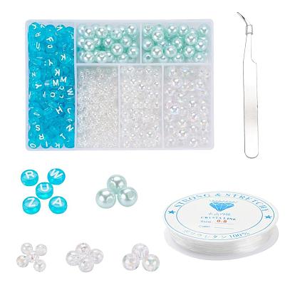 DIY Jewelry Bracelets Making Kits, Including Eco-Friendly Transparent Acrylic Beads, Imitation Pearl Acrylic Beads, Clear Elastic Crystal Thread 410 Stainless Steel Pointed Tweezers