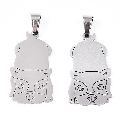 Pendentifs en acier inoxydable, avec le fer bélières snap on, charme de bouledogue