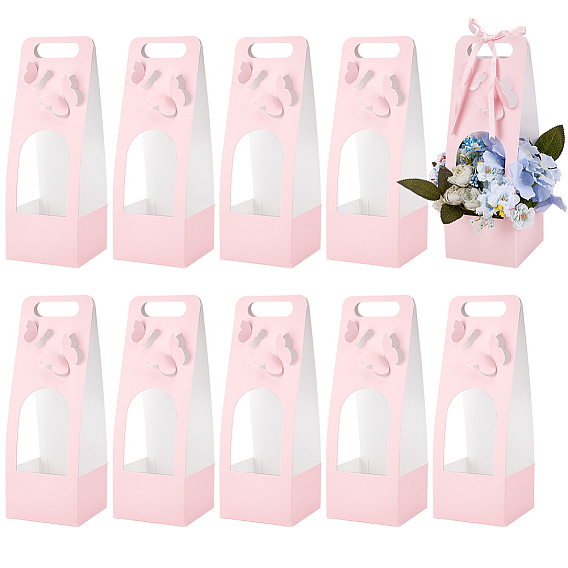 Бумажные цветочные коробки с бабочками, складные картонные подарочные коробки, Коробки для упаковки букетов свежих цветов с окошком.