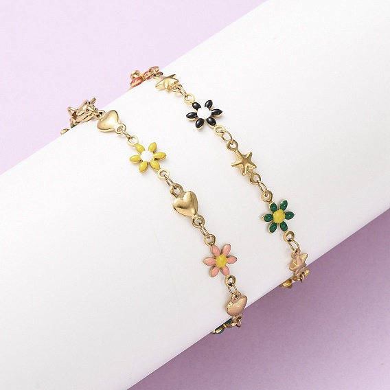 Цветочные 304 браслеты из нержавеющей стали для женщин, с эмалью