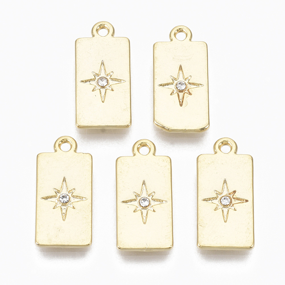Подвески из сплава , с кристально горный хрусталь, без кадмия, без никеля и без свинца, прямоугольник со звездой