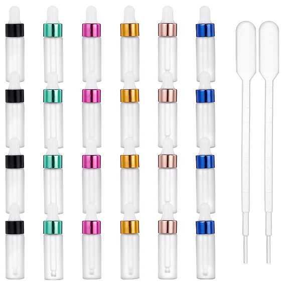 Glass Aromatherapy Refillable Bottle, Dropper Bottles, with Aluminium Oxide Cover & PP Plug, Column