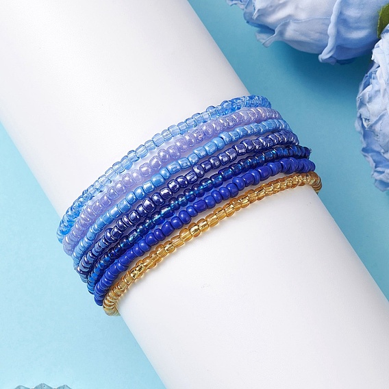 7шт. стеклянные бусины эластичные браслеты для женщин, круглые, градиент цвета