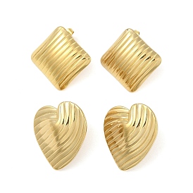 Stripe Theme Ion Plating(IP) 304 Stainless Steel Stud Earrings for Women, Real 18K Gold Plated
